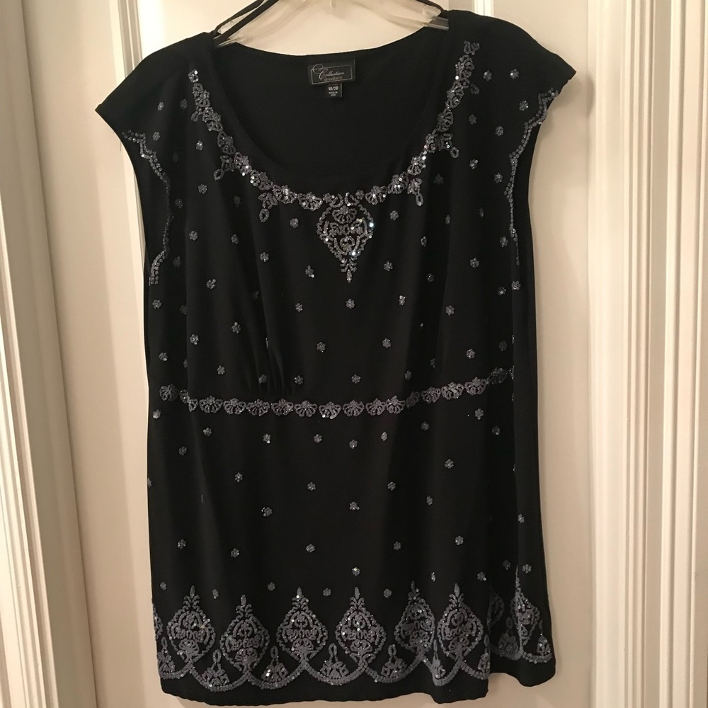 Black & silver beaded cocktail top